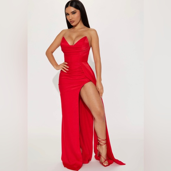 COPY - Fashion Nova Satin Maxi Dress - Red - Picture 1 of 3